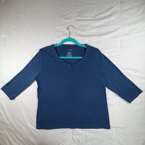 St. John's Bay Blue V-Neck Three Quarter Sleeve Top PL